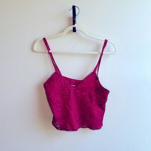Vintages 80s Reddish Pink Victoria’s Secret Gold Label Lace Cropped Tank Top S